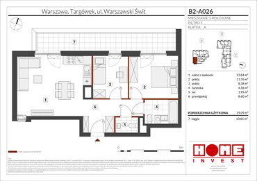 rzut mieszkanie na sprzedaż 59m2 mieszkanie Warszawa, Targówek, ul. Warszawski Świt 12
