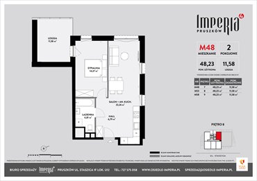 rzut mieszkanie na sprzedaż 48m2 mieszkanie Pruszków, Stanisława Staszica 1