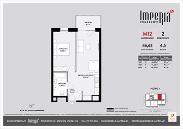 rzut mieszkanie na sprzedaż 47m2 mieszkanie Pruszków, Stanisława Staszica 1