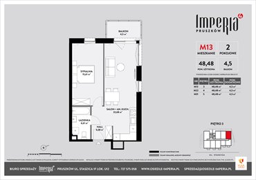 rzut mieszkanie na sprzedaż 48m2 mieszkanie Pruszków, Stanisława Staszica 1